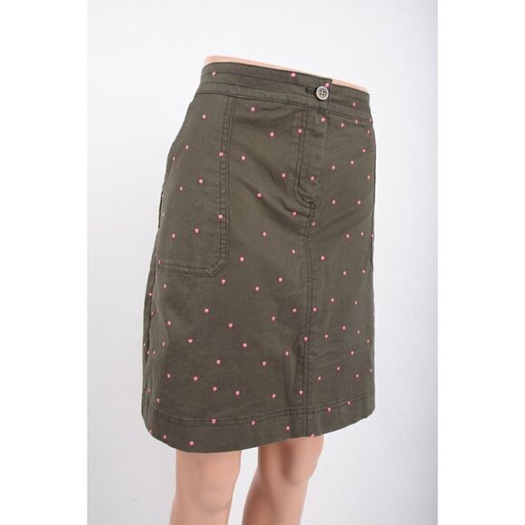 Boden Womans Chino Skirt UK 14R US 10R Army Green Pink Polka Dots NWT - Picture 2 of 7